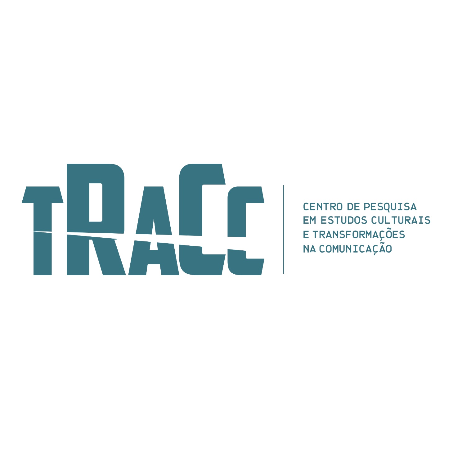 Sobre fundo branco, destaca-se a sigla TRACC, em cor turquesa. Ao lado, lê-se o significado da sigla: Centro de Pesquisa em Estudos Culturais e Transformações na Comunicação.